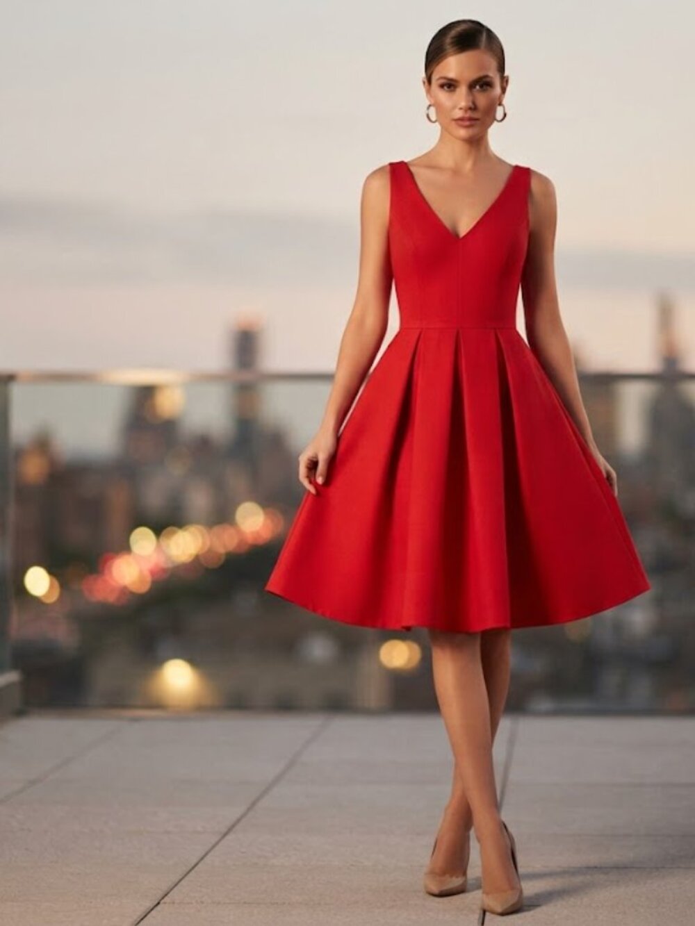 Chiara Boni La Petite Robe Red Sleeveless Fit and Flare V-Neck Cocktail Dress S‎